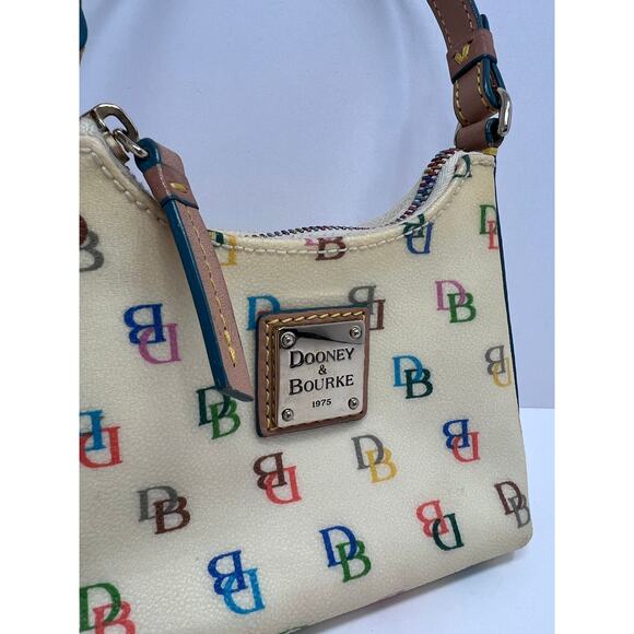 Dooney & Bourke Itsy Bitsy Ivory Multi-Color SIG Coated Canvas Zip MIni Handbag - Picture 10 of 14
